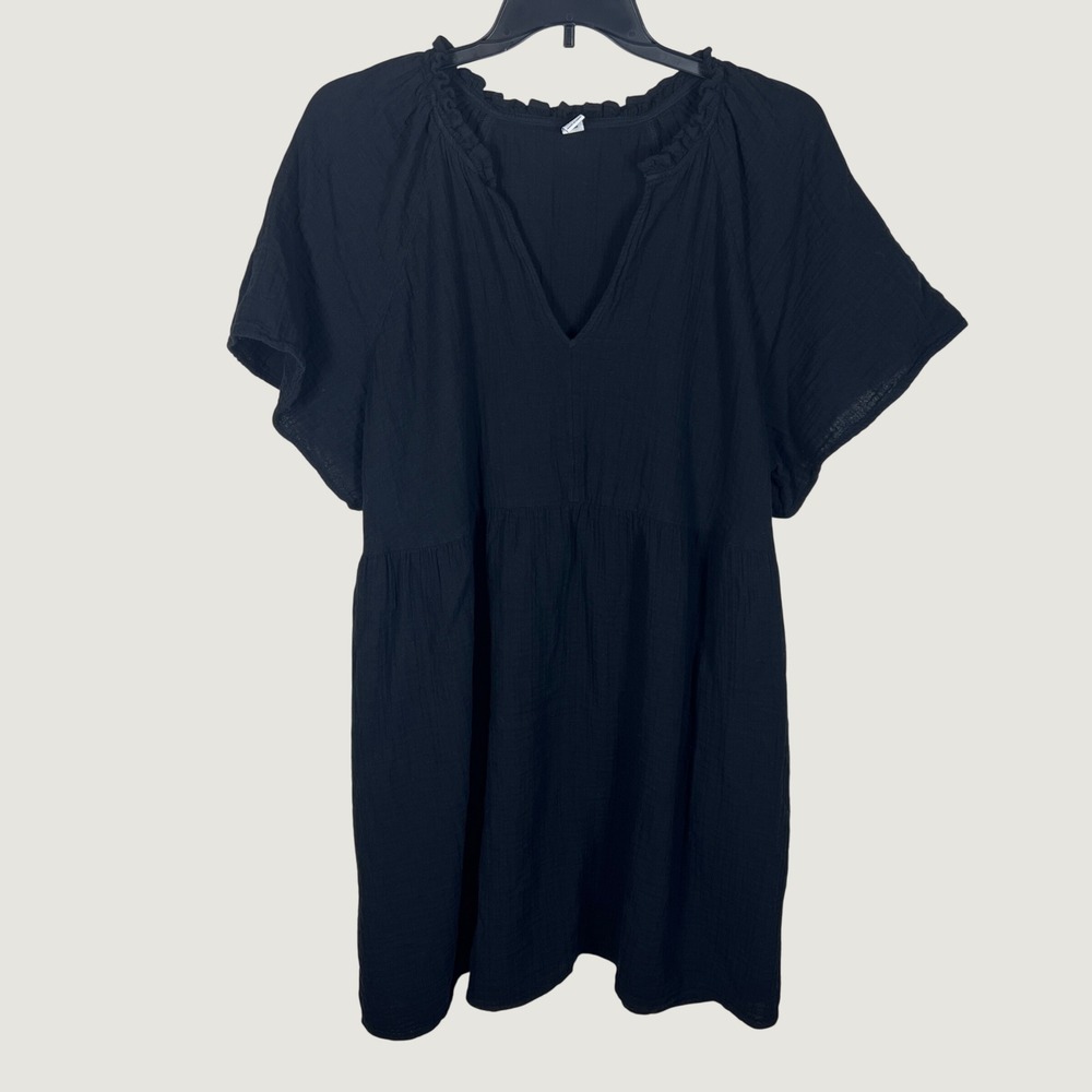 Old Navy Dress Womens XXL Black Cotton Gauze Swing Mini Ruffle Flutter Sleeve